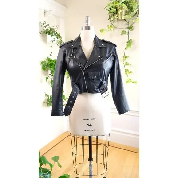 Vintage 1980s 1990s WILSONS LEATHER Jacket 80s 90s Black Moto Punk Cropped